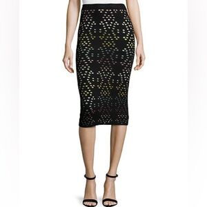 Alice + Olivia Black Pencil Skirt with Multicolor Eyelet Detail